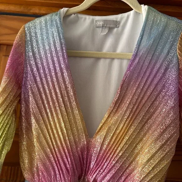 ASOS Glitter Ombré Rainbow Midi Dress Long Sleeves - Picture 3 of 10